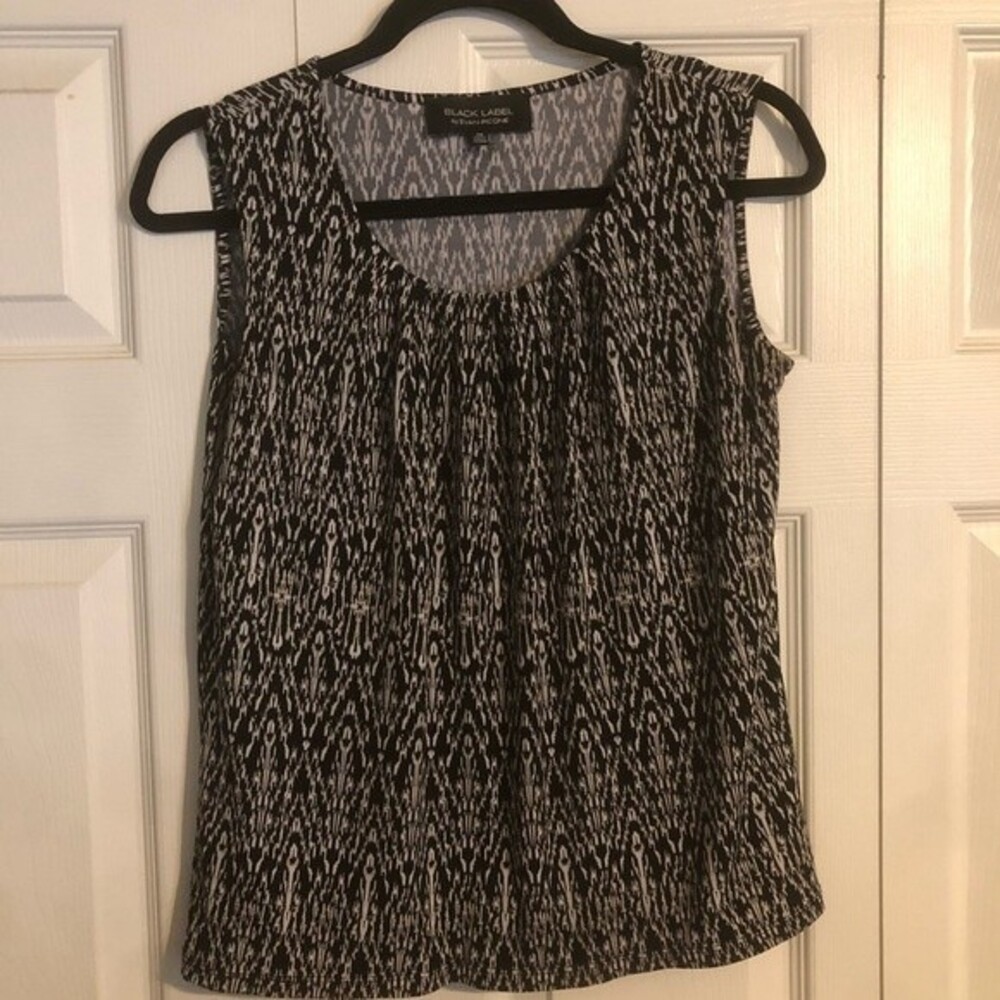 BLACK LABEL EVAN PICONE XS Black Cream Tank Top Lined Gathered Work Office
